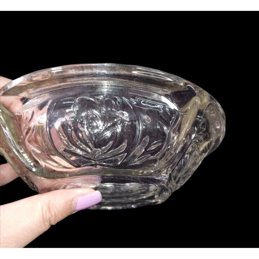 Vintage Heavy Duty Clear Glass Ashtray with Rose Design, Circa 1960's
